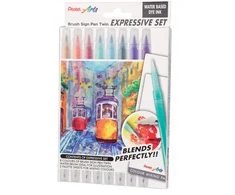 Rinkinys do malowania su pisakami brushem oraz bloczkiem PENTEL LANDSCAPE