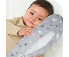 Rotex FEDING SLEEPING pagalvė Croissant vaikams 60x45 XXL su pupelių pagalvės užvalkalu