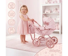 ROŽINĖ LĖLĖS VEIKLĖ LĖLĖS DEEP GONDOLLA KREPŠELIS SULANKSTAMAS KINDERPLAY