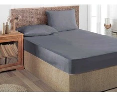 Čiužinys Satininė paklodė su guma ANTHRACITE V-1, pilkšvos sp., 200 x 200, 100% medvilnės