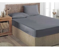 Satininė paklodė su guma ANTHRACITE V-1, pilkšvos sp., 120 x 200 + 25 cm, 100% medvilnės
