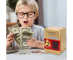SAUGUS PIGGY BANKAS MONETATŲ BANKNOTAI Indėlių automatas + PIN kodas (Auksas)
