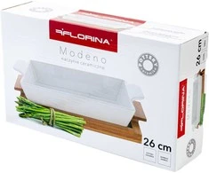 Serviravimo indų komplektas su padėklu Florina 26cm medinis/baltas