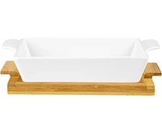 Serviravimo indų komplektas su padėklu Florina 26cm medinis/baltas