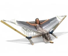 SET FRAME + HAMMOCK 2 OS BOHO Pilkas nešiojamas komplektas COMFORT ZONE 200 KG