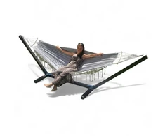 SET FRAME + HAMMOCK 2 OS BOHO Pilkas nešiojamas komplektas COMFORT ZONE 200 KG