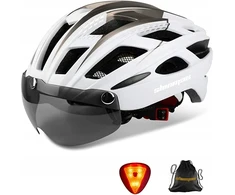 Shinmax HT-19 dviračio šalmas, M/L, balta, juoda, galinis žibintas, objektyvas, magnetas