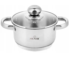 Sidabrinis plieno puodas 1,3 l / 14 cm storio plokščiadugnis ZILNER PREMIUM