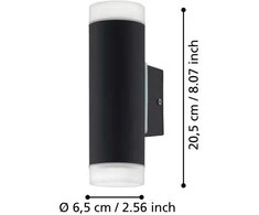Sieninis lauko šviestuvas EGLO RIGA, IP54, GU10, 2x4,6W, 4000K, 2x400lm, juodas 7x12x22cm