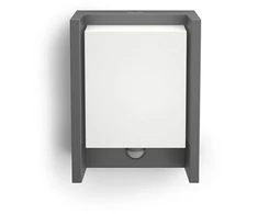 Sieninis LED lauko šviestuvas PHILIPS ARBOUR, IP44, 4000K, 6W, 600lm, judesio daviklis, 22,1x16,6 cm