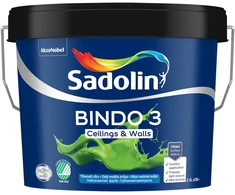 Sienų ir lubų dažai SADOLIN BINDO 3, visiškai matiniai, baltos sp., BW bazė, 4,5 l