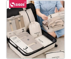 Sigos ORGANIZATORIAUS RINKINYS KELIONIŲ ORGANIZATORIUS lagaminai DRABUŽIAI SPINTOS RINKINYS 7 vnt BEIGE
