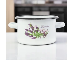 Silesia Emalia EMALINIS PUODAS 5,5 L 22cm DEKORUOTA LEVANDŲ RAŠTO DUJŲ INDUKCIJA