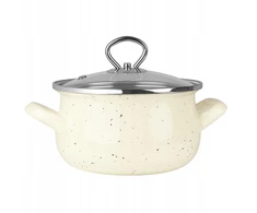 Mondex Silesia Emalia Emaliuotas puodas Helena 1,9l, 16cm, kremas su marmuru, indukcijai