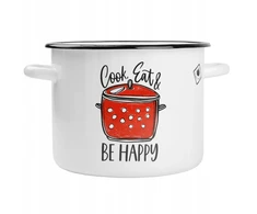 Silesia Emalia Emaliuotas tradicinis puodas 4,5l "be Happy" - baltas, visoms viryklėms