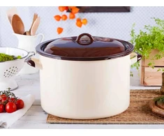 Silesia Emalio puodas su dangteliu 13,6 l skersmuo 30 cm aukštis 20 cm kreminis/tamsus centras 7686