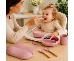 SILIKONINIAI INDELĖS MOMI AMI ROŽINĖS RINKINYS BIB BABY +6MSC