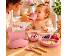 SILIKONINIAI INDELĖS MOMI AMI ROŽINĖS RINKINYS BIB BABY +6MSC