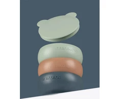 Silikoninis dubuo su dangteliu ir siurbtuku 450 ml MinikOiOi 12 cm žalia