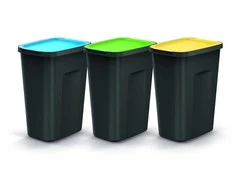 Šiukšliadėžių komplektas Prosperplast 3x35L juoda/spalvoti viršeliai