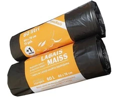 Labais Maiss Šiukšlių maišai 15 mikronų 60x78cm/60L/15vnt. juodi