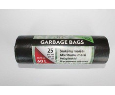 Šiukšlių maišai HDPE, juodos sp., 7 mikr., 60 l, 25 vnt.