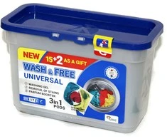 Skalbimo kapsulės Wash&amp;Free 17gab. Universal