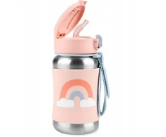SKIP HOP Plieninis vandens butelis su šiaudeliais vaikams Rainbow 350 ml
