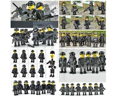 Sluban FIGURINES 0047 SWAT x8 armijos policija blokuoja armijos figūrų karių ginklus