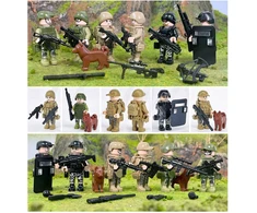 Sluban FIGURINĖS 8057 + GINKLAI + skydai + ŠUNYS armijos policijos statybiniai blokai figūrėlės ginklai šuo
