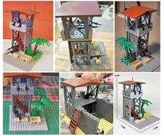 Sluban MILITARY TOWER 1610 komplekto bazės konstrukcija blokuoja armijos figūrų ginklus