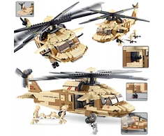 Sluban Plytos Sikorsky UH-60 Juodas Hawk Helicopter 439 vnt. + 4 ARMY figūrėlės