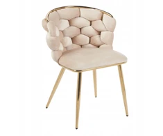Monovo Smėlio spalvos dygsniuotas aksominis krėslas su auksinėmis chromuotomis kojomis Glamour Velvet PLOTI