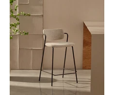 Smėlio spalvos Modern Loft minkšta baro kėdė, juodos metalinės kojos