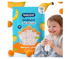 Smileat ECO Fruit Mousse Abrikosų bananų 100g Natūralus raminamasis kremas, skirtas dantų dygimui ir šypsenai