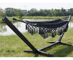 Sodo HAMMOCK BOHO Sūpuoklės su kutais 2 ASMENIMS tvirtas strypas + Dangtis