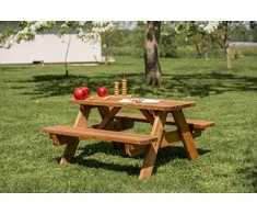 Sodo stalas su suolais Ekju 91x90x47cm medinis/rudas