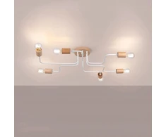 Sollux Lighting ŻYRANDOL LOFT AETHEL, LAMPA SUFITOWA, DREWNIANY, Baltas, 6XE27, SALON