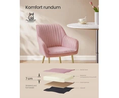 Songmics Minkšta kėdė su atlošu Patogus Glamour audinys rožinė 1 vnt.