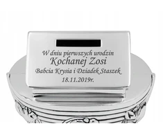 Sovenir Srebrna Skarbonka Arka Noego GRAWER Chrzest Roczek