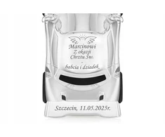 Sovenir Srebrna Skarbonka Auto Sportowe su Grawerem NEMOKAMAI na Prezent Chrzest Roczek
