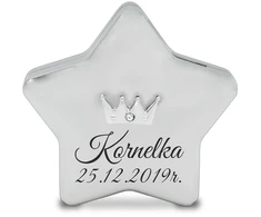 Sovenir Srebrna Skarbonka Gwiazda GRAWER Chrzest Roczek