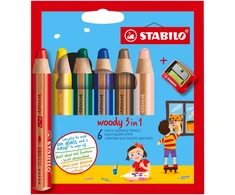 Spalvoti pieštukai Stabilo Woody 6 spalvos + drožtukas