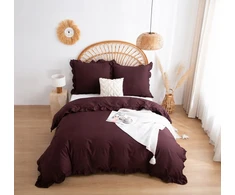 Spod Igły i Nitki Patalynė KOMPLET 220x200 SATYNA 100% BAWEŁNA RUFFY PREMIUM BRĄZ