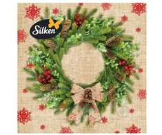 Silken Stalo servetėlės KALĖDINIS VAINIKAS 33x33cm 3 sluoksniai 18vnt