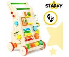 Starky Dovana vienerių metukų vaikui, važiuojama stūmikas, medinė vaikštynė, manipuliacinė lenta