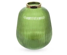 Stiklinė vaza su metalo dekoru DECOSILUET Žalia 17,5x17,5x24cm