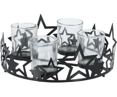 Stiklinė žvakidė STAR, 4 žvakėms, juodos sp., 22,7 x 8 cm