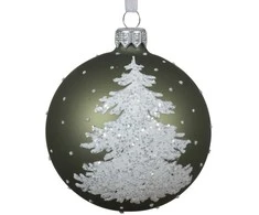 Stiklinis kalėdinis eglės žaisliukas XMAS TREE, rozmarinų žalios sp., 8 cm, 1 vnt