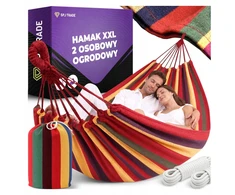 STIPRUS DVIMENYS SODO HAMAKAS 260x160 strypai + KREPŠIS + Tvirtinimo virvės XXL